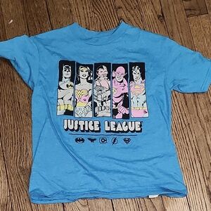 Justice League Kids Short Sleeve Tee - Blue Superhero Panel Graphic